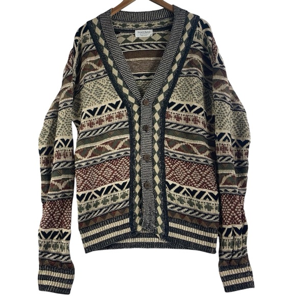 VTG 3D Knit Cardigan Med Multi Sweater Western - Picture 1 of 14